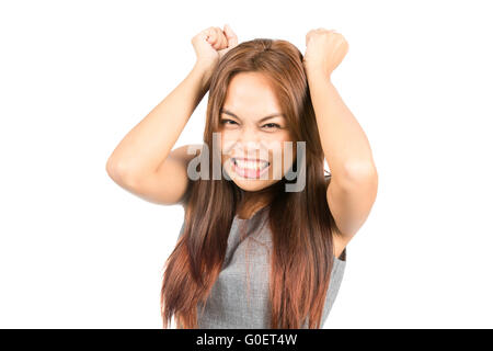 Wütend verärgert Asiatin zuschlagen Fäuste Wutanfall Stockfoto