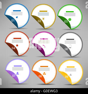 Moderne Infografiken Banner auf grauem Hintergrund isoliert Stockfoto