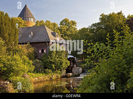 Fluss Schwalm mit Mühle und Burg in Brueggen Stockfoto