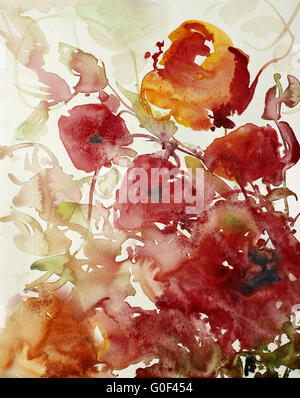 handgemaltes Aquarelle Mohnblumen Stockfoto