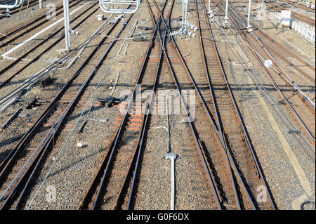 Bahn und Zug Spuren im Bahnhof Ueno, Tokyo, Japan Stockfoto