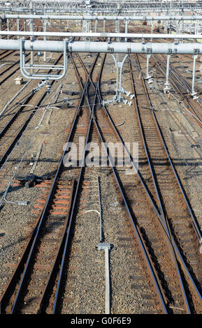 Bahn und Zug Spuren im Bahnhof Ueno, Tokyo, Japan Stockfoto