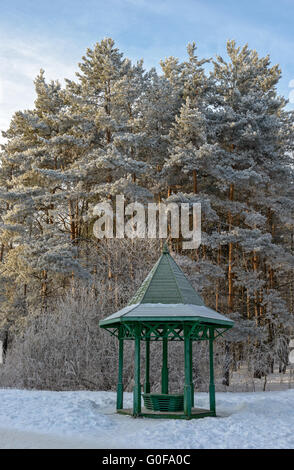 Hölzerne Laube im Wintergarten Stockfoto