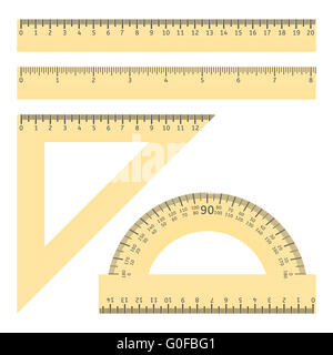 Lineale und Winkelmesser Stockfoto