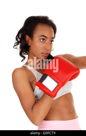 Afroamerikanische Frau mit Boxhandschuhen. Stockfoto