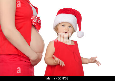 Überrascht, Kinder- und schwangeren Bauch zu Weihnachten Stockfoto