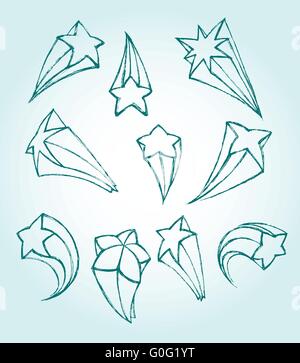3D Stars Sketch-Collection verschiedener extrudierender Sterne Stock Vektor