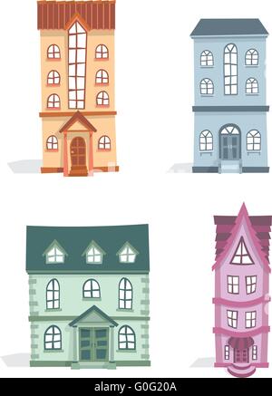 Eine Gruppe von Abbildung abwechslungsreiche Wohnung Stil Architektur Haus außen, isoliert auf weiss Stock Vektor