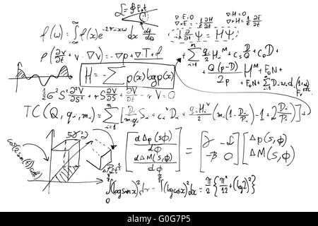 Komplexe mathematische Formeln auf Whiteboard. Mathematik und Naturwissenschaften mit Wirtschaftswissenschaften Stockfoto