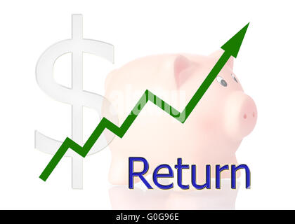 grüne Diagramm nach oben mit Dollar-Symbol und Sparschwein Stockfoto