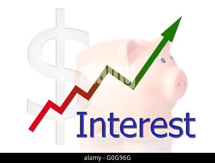 Grafik mit Farbverlauf mit Sparschwein und Dollar-Symbol nach oben Stockfoto