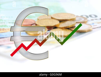 Grafik nach oben mit Farbverlauf und Euro Hintergrundfarbe Stockfoto