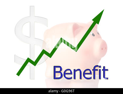 Grafik mit Sparschwein und Dollar-Symbol nach oben Stockfoto