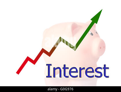 Grafik nach oben mit Farbverlauf und Sparschwein Stockfoto