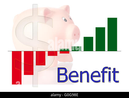 Grafik nach oben mit Farbverlauf und Sparschwein Stockfoto