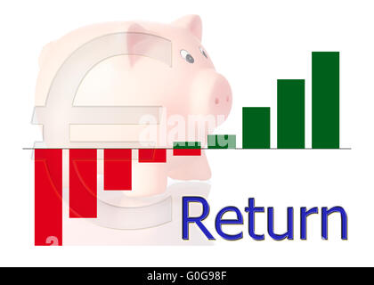 Grafik nach oben mit Farbverlauf und Sparschwein Stockfoto
