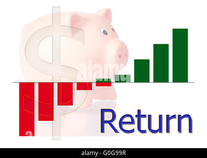 Grafik nach oben mit Farbverlauf und Sparschwein Stockfoto