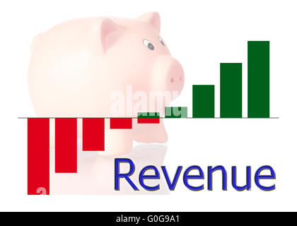 Grafik nach oben mit Farbverlauf und Sparschwein Stockfoto