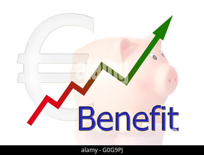 Grafik nach oben mit Farbverlauf und Sparschwein Stockfoto