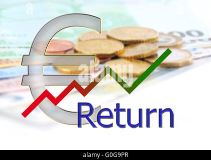 Grafik nach oben mit Farbe Verlaufshintergrund euro Stockfoto