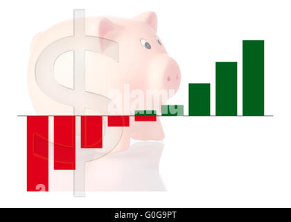 Grafik nach oben mit Farbverlauf und Sparschwein Stockfoto