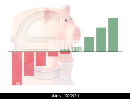 Grafik nach oben mit Farbverlauf und Sparschwein Stockfoto
