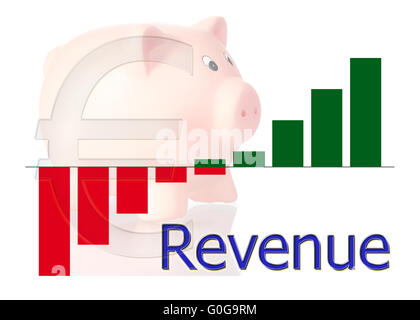 Grafik nach oben mit Farbverlauf und Sparschwein Stockfoto