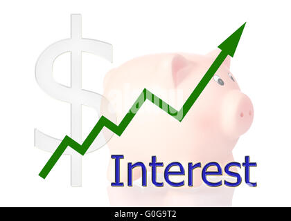 grüne Diagramm nach oben mit Dollar-Symbol und Sparschwein Stockfoto