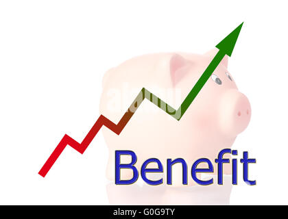 Grafik nach oben mit Farbverlauf und Sparschwein Stockfoto