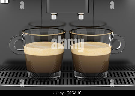 zwei Tassen Kaffee steht auf schwarzen Kaffee aus dem Automaten Stockfoto