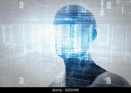 Virtual-Reality-Projektion. Zukünftige Wissenschaft mit moderner Technik, künstliche Intelligenz Stockfoto