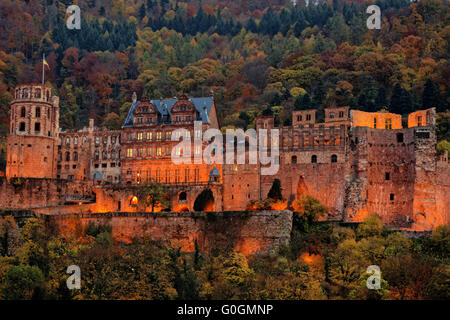 Heidelberger Schloss am Abend Stockfoto