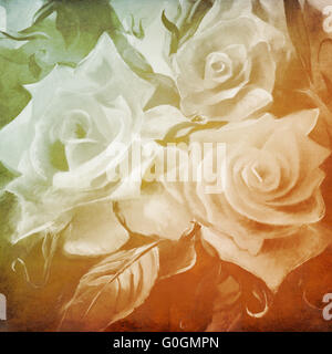 handgemalte Rosen Motiv mit Texturen hinzugefügt Digital Stockfoto