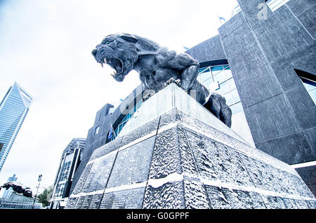 Carolina Panthers Statue mit Schnee bedeckt Stockfoto