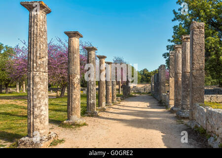 Teil der Überreste der antiken Palaistra Olympia Peloponissos Griechenlands Stockfoto