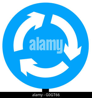 Mini-Kreisverkehr Kreisverkehr Zirkulation - Vorfahrt für Fahrzeuge aus direkt rechts neben Stockfoto