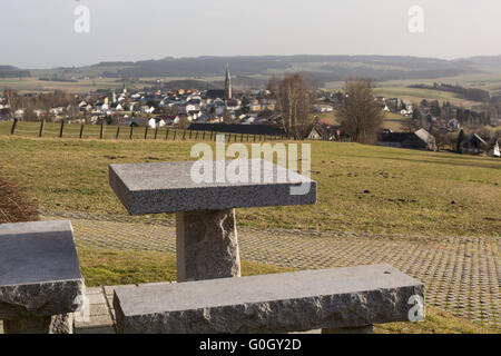 Blick vom Pause Platz auf kleinen Stadtteil Bad Leonfelden auf dem Land - Österreich Stockfoto