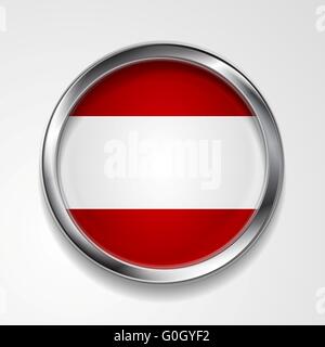 Abstrakte Knopf mit Metallrahmen. Österreichische Flagge Stockfoto