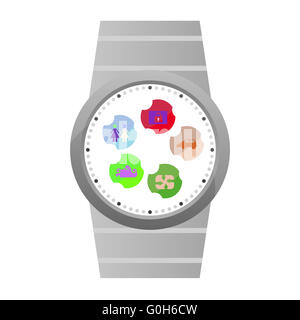 Smart Uhr mit apps Icons isoliert auf weiss Stockfoto