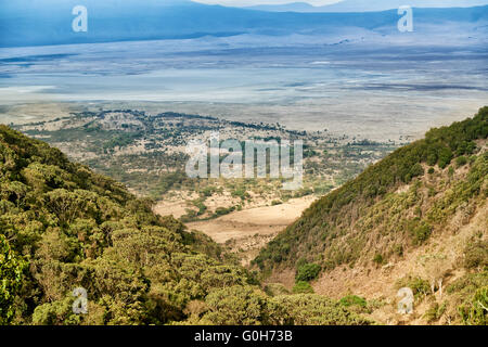 Blick von der Felge in der Ngorongoro Krater Ngorongoro Conservation Area, UNESCO Welt Kulturerbe Website, Tansania, Afrika Stockfoto