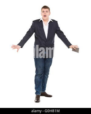 In voller Länge Portrait zuversichtlich junger Geschäftsmann mit einem modernen TabletPC Stockfoto