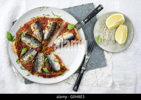 Sardine-Tarte auf Platte Stockfoto