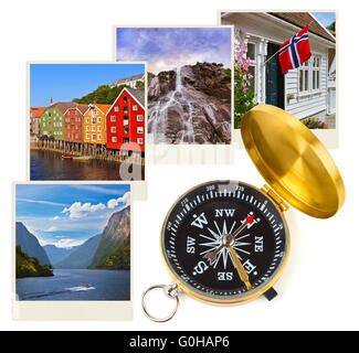 Norwegen-Reisebilder und Kompass (meine Fotos) Stockfoto