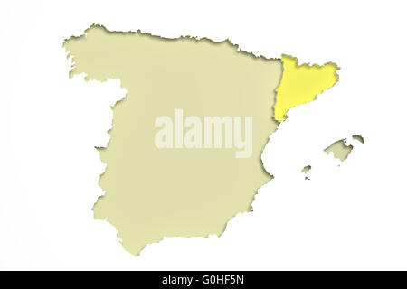 3D Darstellung der Karte von Katalonien und Spanien. Stockfoto