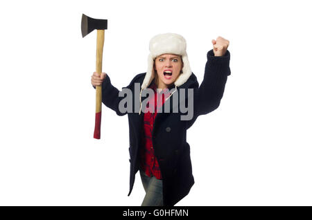 Frau mit Hut in lustige Konzept Stockfoto