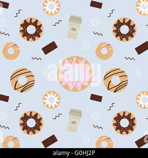 Vektor Musterdesign mit Süßigkeiten. Kaffee und Donuts Textur Stockfoto