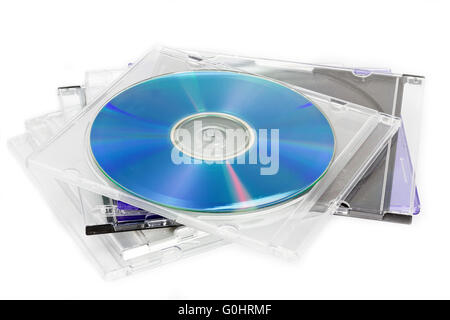 Compact Discs (CDs) in einem Fall Stockfoto