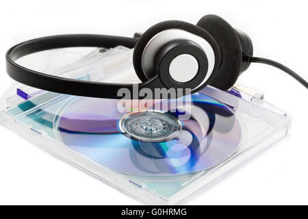 Compact Discs (CDs) mit Kopfhörer Stockfoto