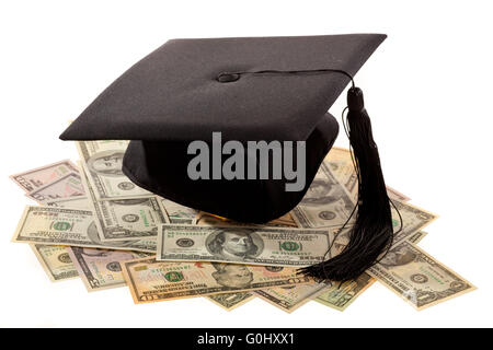 Mörtel und US-Dollar. Kosten für Ausbildung in Amerika. Stockfoto