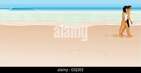 Paare, die in einem Strand-Vektor-Cartoon-illustration Stock Vektor